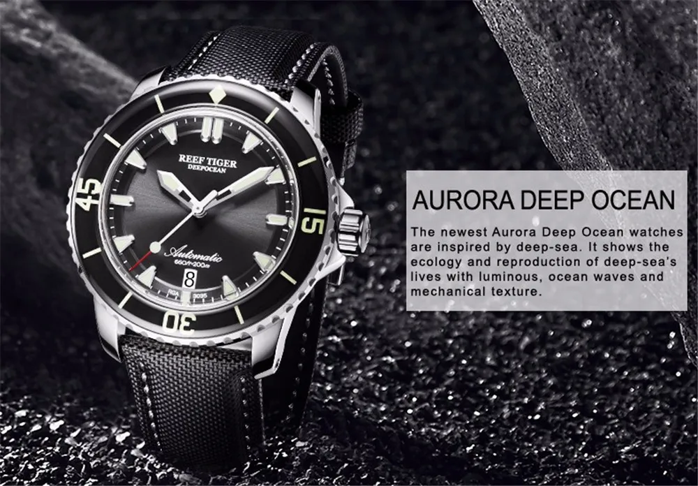 Reef Tiger Brand Casual Fashion Mechanical Deep Waterproof Wristwatch Top Luxury nylon Mens Watches relogio masculino RGA3035