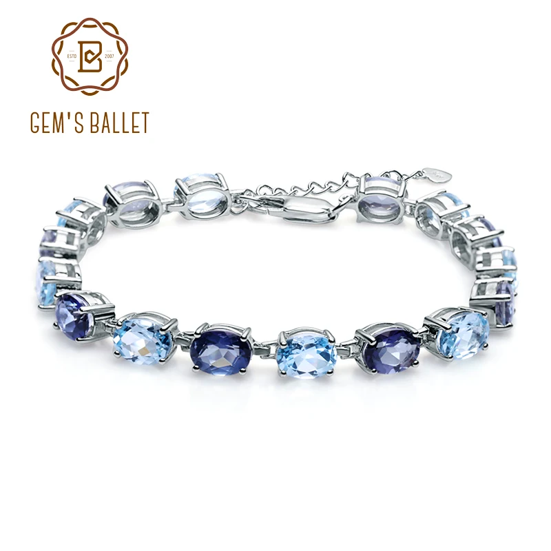 Женский балетный браслет GEM'S BALLET Овальный натуральный небесно-голубой топаз