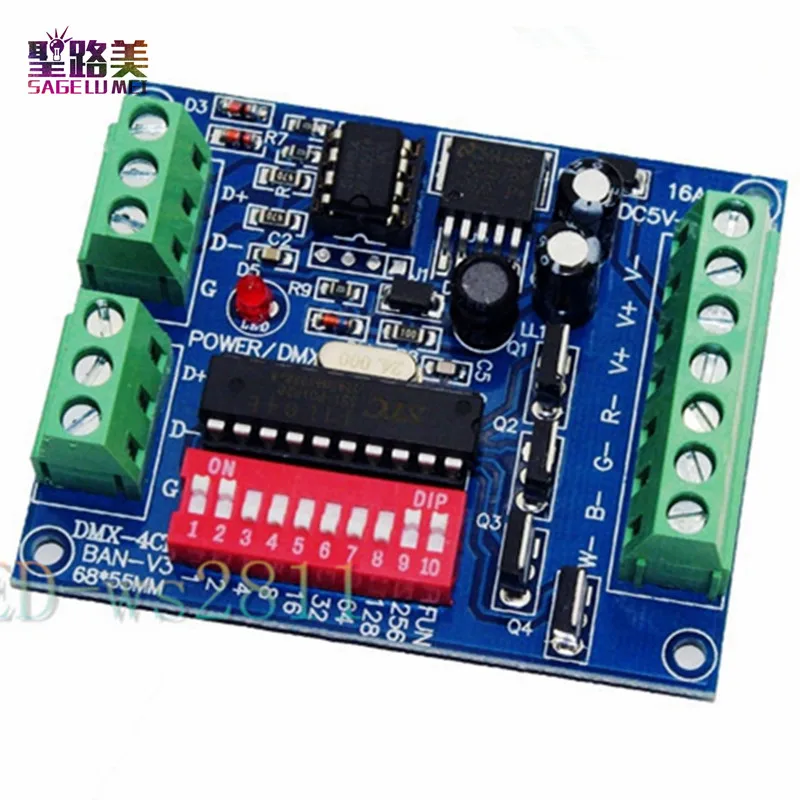 Оптовая продажа 4-канальный dmx512 DMX декодер диммер контроллер драйвер фотоэлемент
