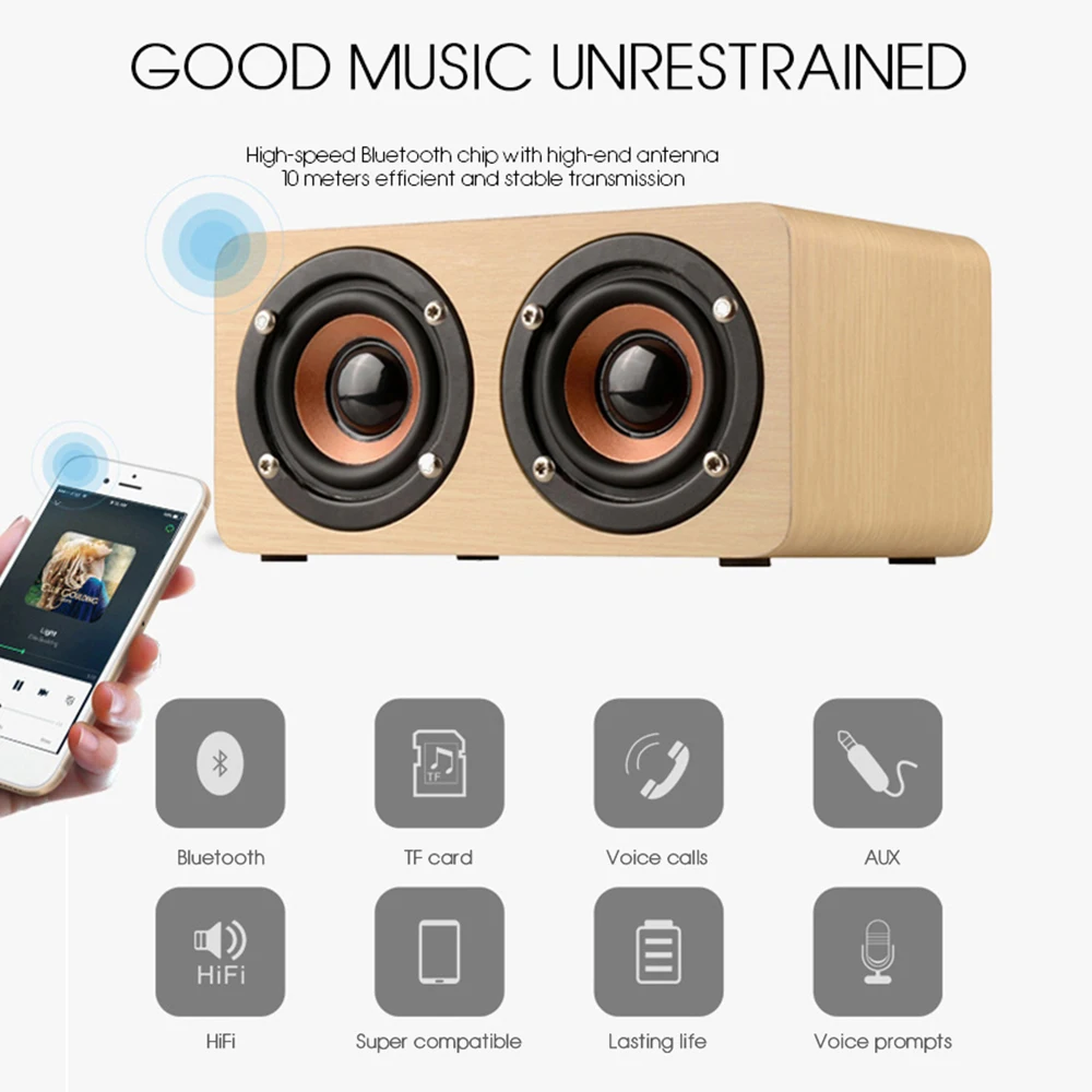 W5 Деревянный беспроводной Bluetooth динамик Портативный hifi шок бас Altavoz TF caixa де сом Саундбар для iPhone Sumsung Xiaomi