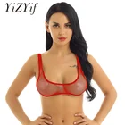 Женская сетчатая майка, нижнее белье, прозрачная сетчатая майка с широкими бретелями и глубоким U-образным вырезом, Укороченный бюстгальтер, Топ