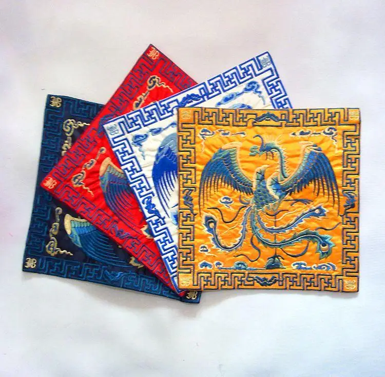 Двусторонняя вышивка в виде феникса накладки на синий имитация шелка без клея с