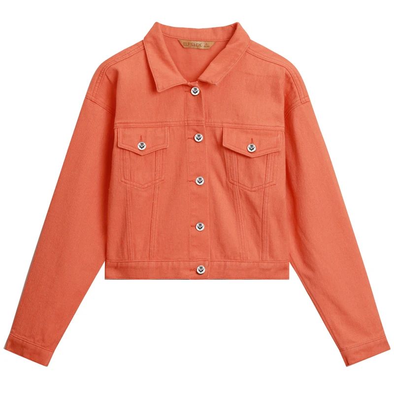 Женская короткая куртка ELFSACK однотонная хлопковая с отложным воротником верхняя