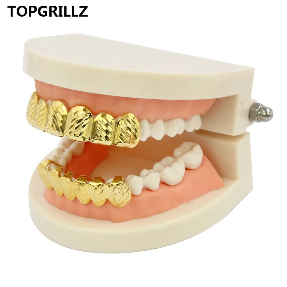 Комплект топа и нижнего белья TOPGRILLZ золотистого цвета с D Cut 6 зубами для хип хоп