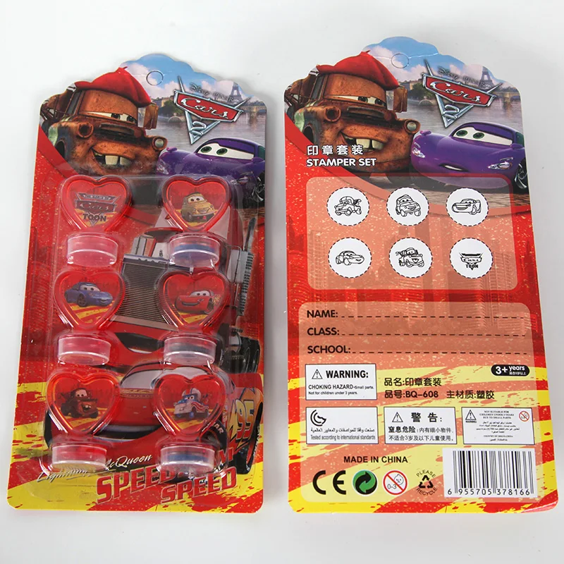 

6pcs Disney Car DIY Cartoon Seal Stamper Teacher Stamp Set Craft Stamps Stationery Party Supplies Kids Favors Gifts