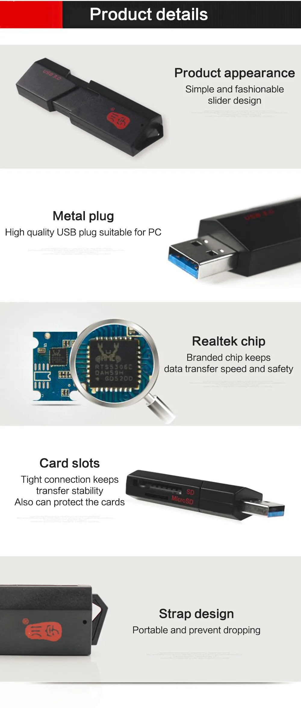 USB 3,0 памяти Multi карт-ридер адаптер объектива для камер Micro SD карты памяти SD/TF Черный