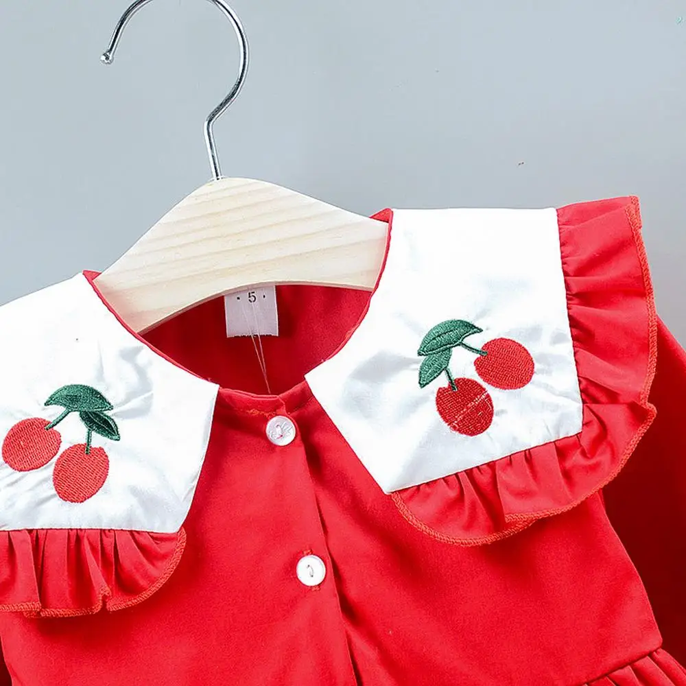 

girls dress Kid Baby Girl Fruits Cherry Printed Long Sleeve Party Princess Dress Clothing robe fille #4j08