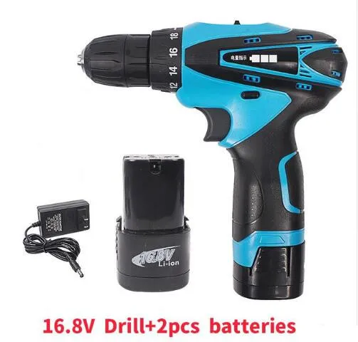 

16.8V Two-Speed Cordless Screwdriver Electric Drill Rechargeable 2pcs Lithium Battery Waterproof Hand LED Light