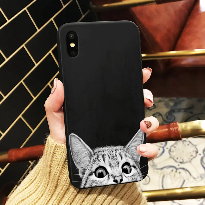 С принтом с кошкой Чехол для iPhone 8 Мягкий силиконовый чехол мобильного телефона X 6