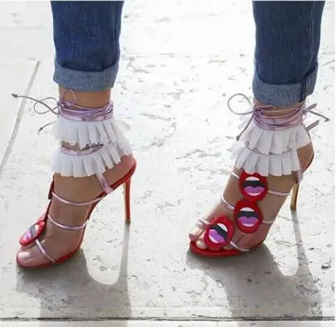 Женские босоножки с вырезами босоножки-гладиаторы смешанных цветов на шнуровке