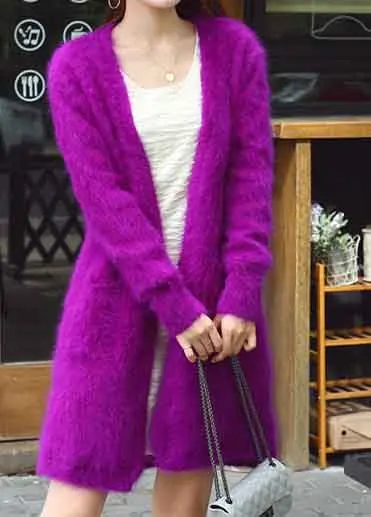 Purple Настоящий норковый кашемировый Повседневный Кардиган женский вязаный открытый стежок кашемировый свитер из меха норки фабрика OEM мех TFP996 - Цвет: Purple