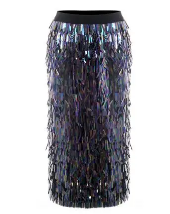 Многоцветный RealShe Winter Sexy Sequins Pencil Skirt Autumn High Waist Skirt Elegant Elastic Waist Bodycon Knee Length Skirts Womens - Цвет: Многоцветный
