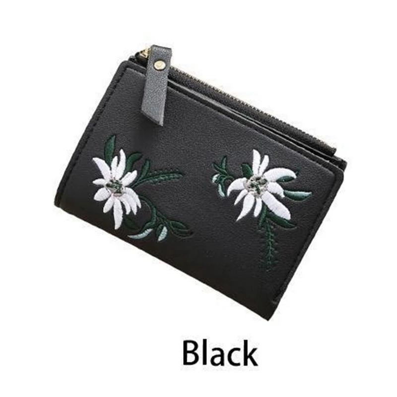 black LASPERAL 12,5x9 см кошелек из искусственной кожи Цветочный вышитый цветочный студенческий кошелек из искусственной кожи с зажимом для женщин и девушек держатель для карт - Цвет: black