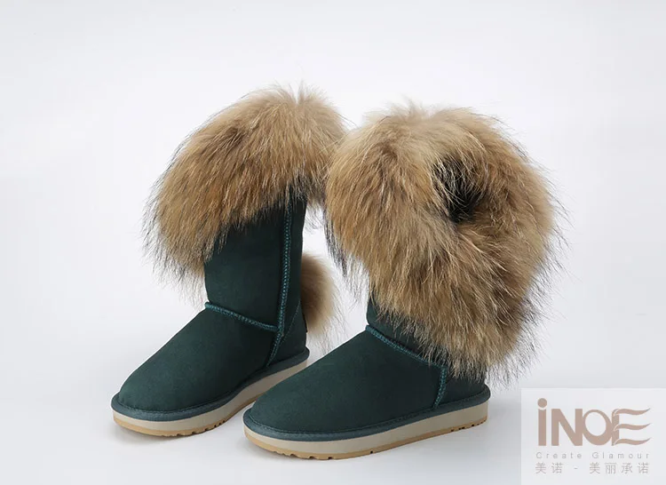 INOE/модные женские зимние сапоги; зимние сапоги из натуральной коровьей замши с лисьим мехом; Цвет черный, коричневый; высокое качество; нескользящие