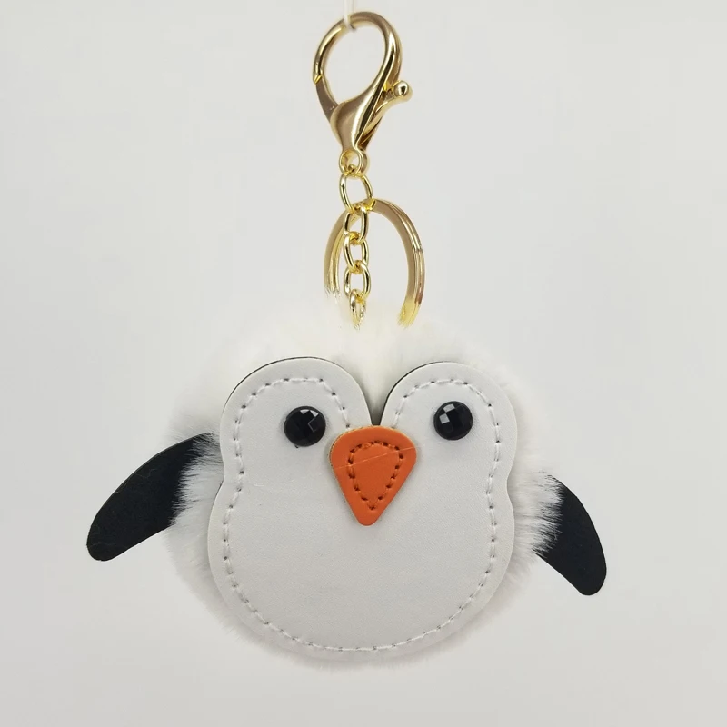 Penguin KeyChain Pompom PU Car Key Ring Pendant Fur Ball Keychain y Bags Pendants Decor Cartoon Couple Ornament Gift on - Пингвин брелок с помпоном из искусственной кожи для ключей автомобиля с подвеской из мехового шарика для ключей и подарочные украшени