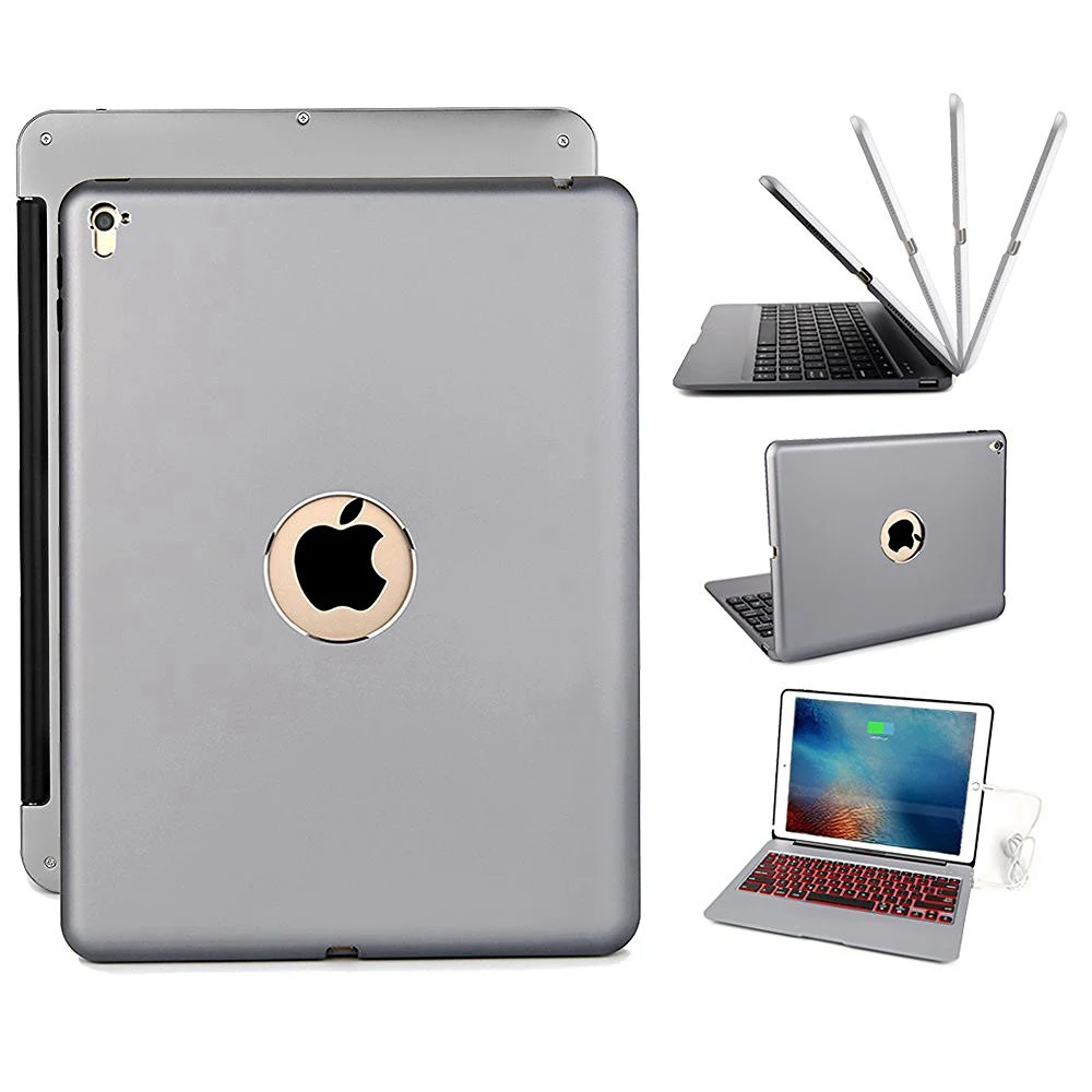 Для iPad Pro 9.7 Ультра тонкий Алюминий Bluetooth русский/Иврит/Испанский клавиатура smart чехол с 7 цветов LED подсветка