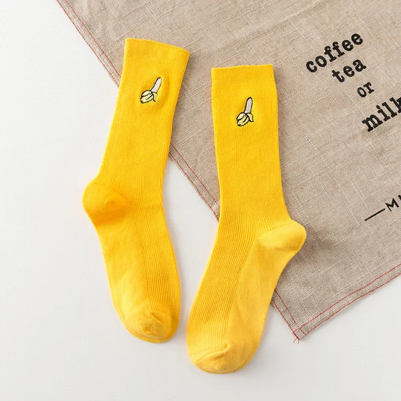 Женские носки в Корейском стиле с фруктовым принтом вязаные средней длины