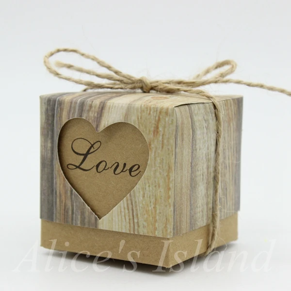 50 шт. Свадебные сердца влюбленные деревенские из крафт бумаги конфеты коробка с