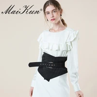 european style striped wide belts for womens irregular plaid cummerbund for elegant dress vintage fabric pin buckle women belt