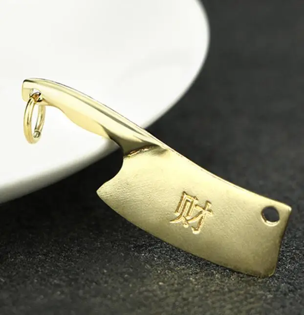 Коллекционный китайский чистый латунный резной кухонный нож брелок для