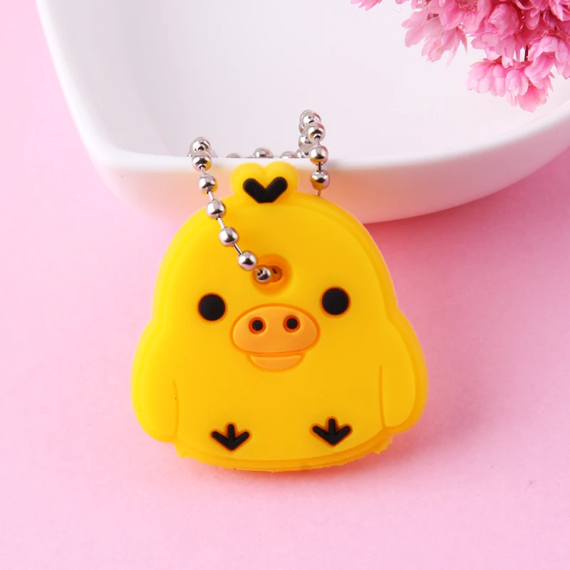 Cartoon Anime Cute Key Cover Cap Silicone Mickey Stitch Bear Keychain Women Gift Owl Porte Clef Minne Key Chain - Цвет: Photo Color10