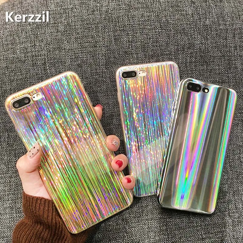 Модный Цветной лазерный чехол Kerzzil для iPhone 7 6 6S Plus чехлы из мягкого ТПУ с блестящей