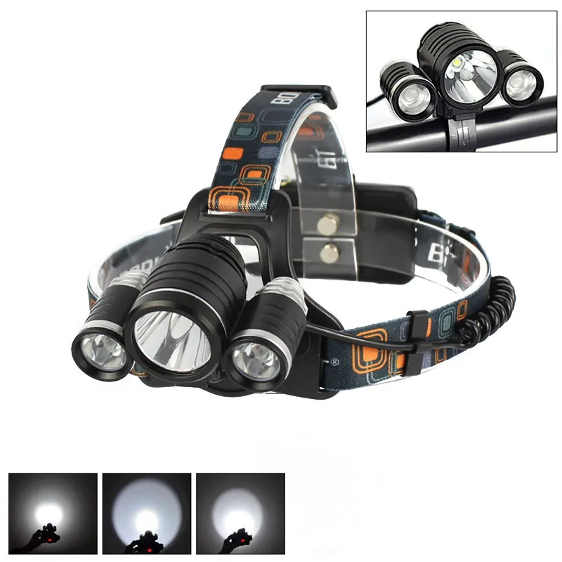 

3X XM-L T6+2 R5 LED 6000LM Front Bicycle Light 18650 Headlamp Head Torch + Mount Rechargeable Battery Camping Fishing Cycling