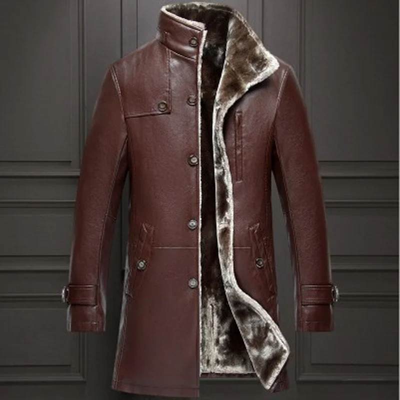 Faux Leather Jacket Men Autumn Winter Mens Fake Sheepskin Coat Thick Warm Short Overcoat Plus Size Chaqueta Cuero Hombre T1031