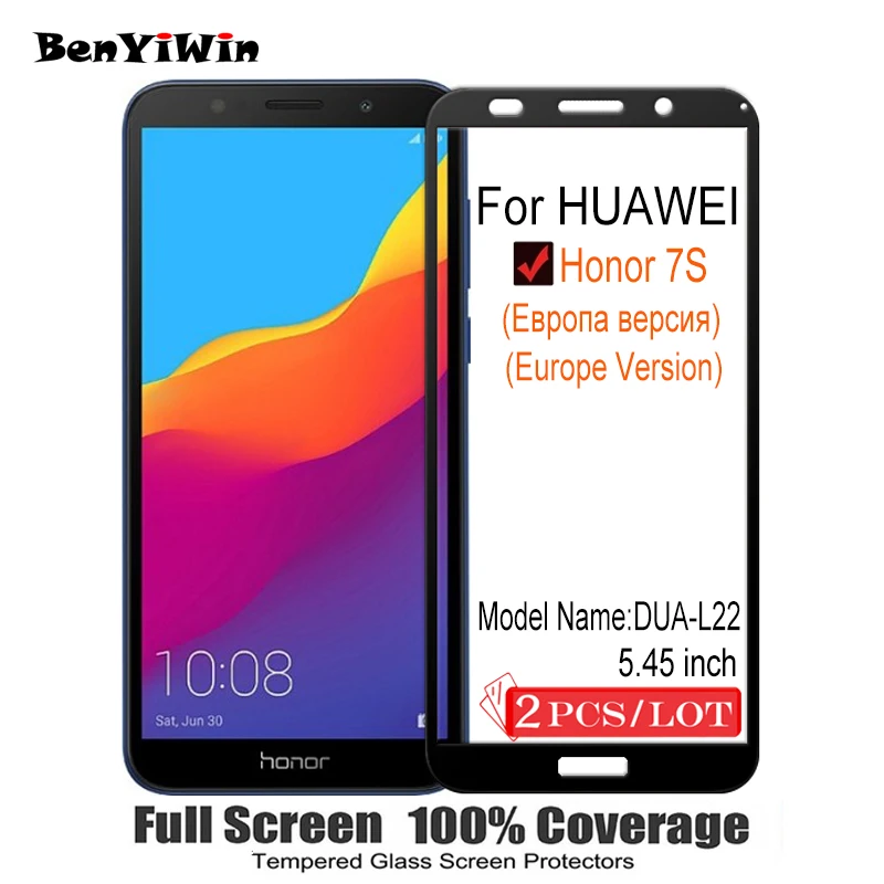 2 шт. 100% оригинальное закаленное стекло с полным покрытием для Huawei Honor 7S защита