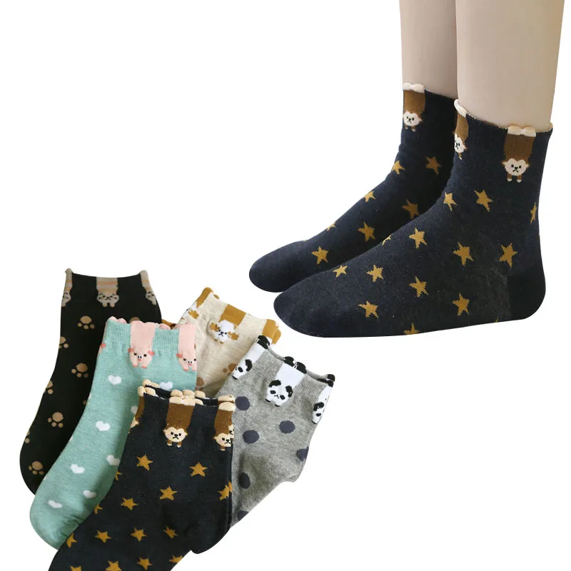 Носки женские короткие с мультяшными животными 6 пар весна осень|Носки| |