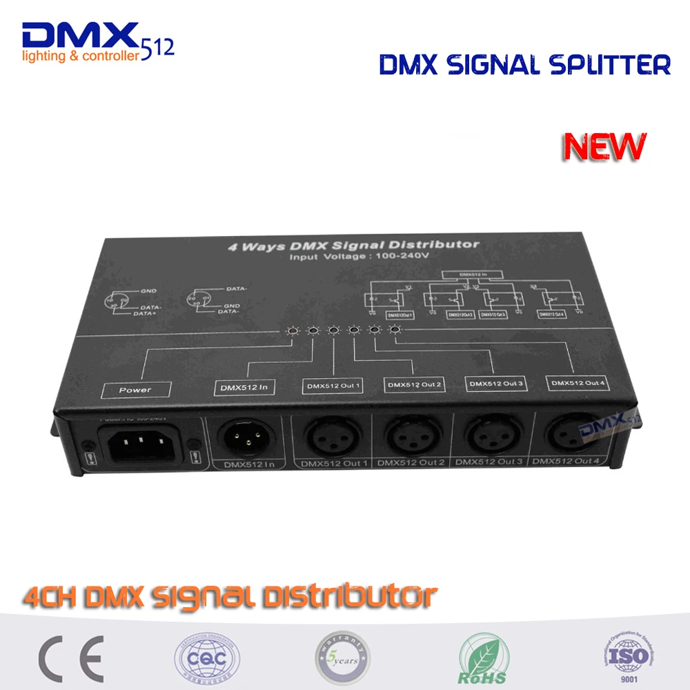 COLORNIE New 4CH DMX512 Amplifier/Splitter/DMX Signal Repeater/4 Output Ports DMX Signal Distributor