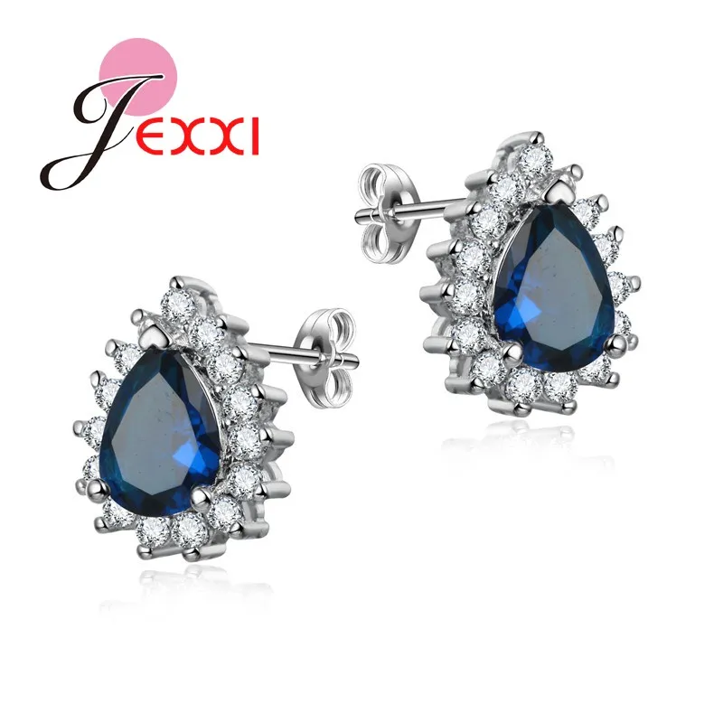 

Hot Sale Jewelry Luxury Water Drop Austrian Crystal Earrings for Women 925 Silver Stud Earrings For Girls Gift 5 Color