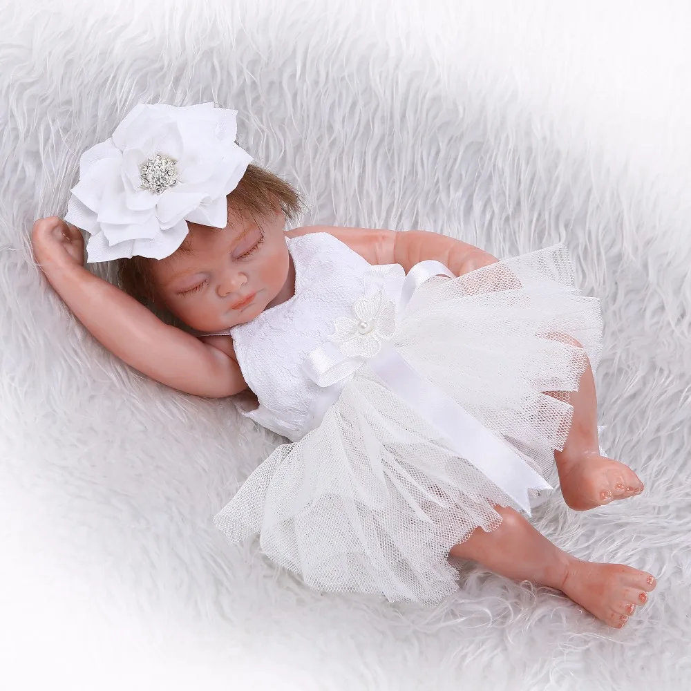 NPK реалистичные кукла очень мягкий 10 дюймов reborn baby doll девушки в белом платье
