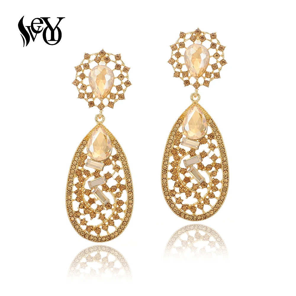 

VEYO Classic Hollow out Crystal Earrings for Women KC Gold Fashion Earings Jewelry Brinco New