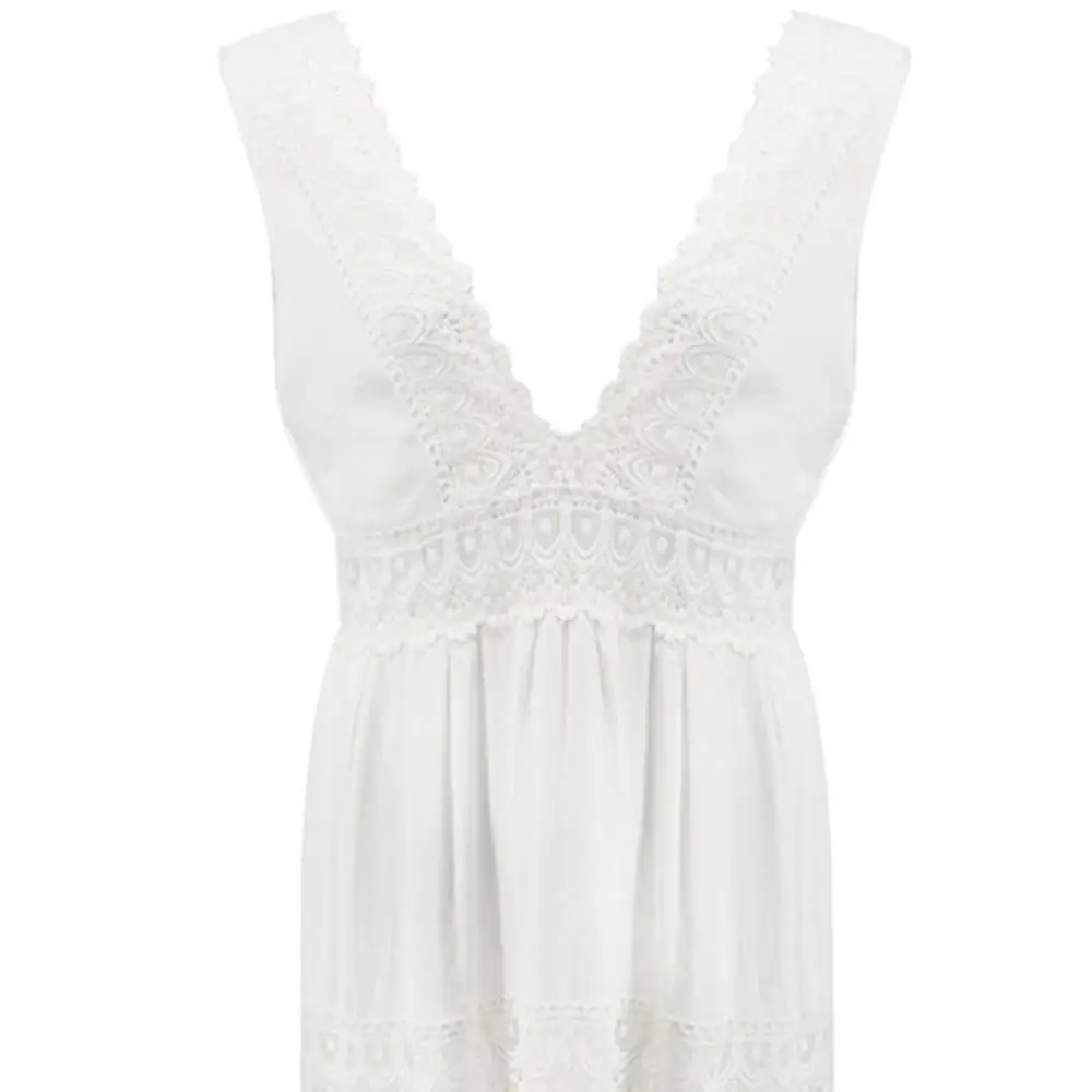 Милое Кружевное белое платье женское летнее с глубоким треугольным вырезом