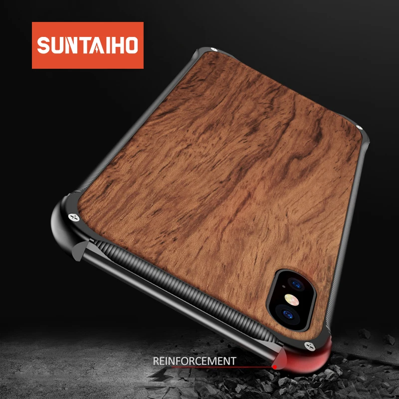 Suntaiho чехол на айфон х iPhone XS Max case роскошные деревянные металлический каркас для 7