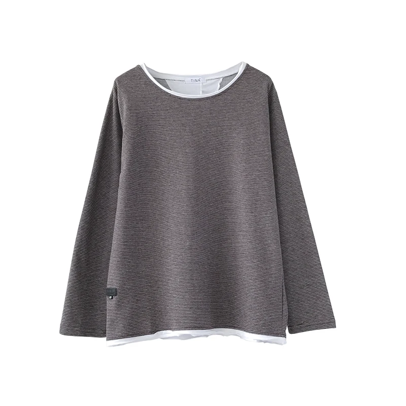 

New Autumn Casual Oversized T-shirts Women O Neck Long Sleeve Loose Striped Cotton T Shirts Female Mori Girl All Match Basic Top