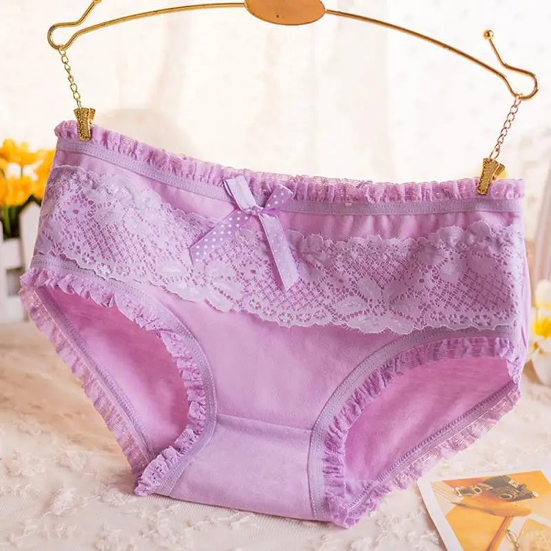 Женские трусики ярких цветов с бантом для девочек хлопковое кружевное