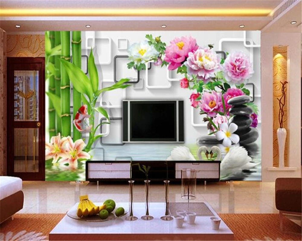 3D обои на заказ 3d из бамбука koi lily для украшения дома стен 3 d papel de parede papier peint|3d