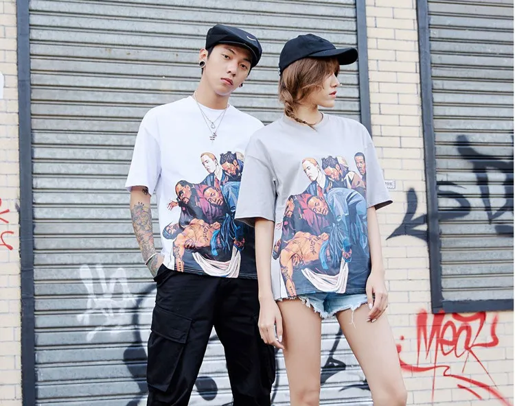 Летняя пара с коротким рукавом, повседневные футболки хип хоп Рэп West Coast Harajuku уличная трендовая Футболка мужская высокая уличная мода Топ