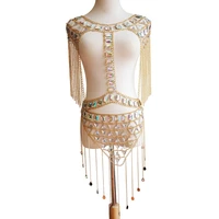 classic tassels style ladies sequin acrylic shoulder chain necklace promotion fashion sexy beach belly body jewelry