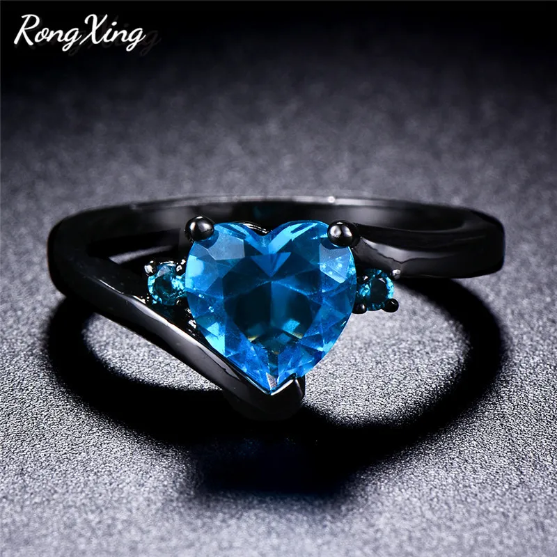 НОВЫЕ шикарные кольца RongXing с голубым сердцем океана для женщин обручальные