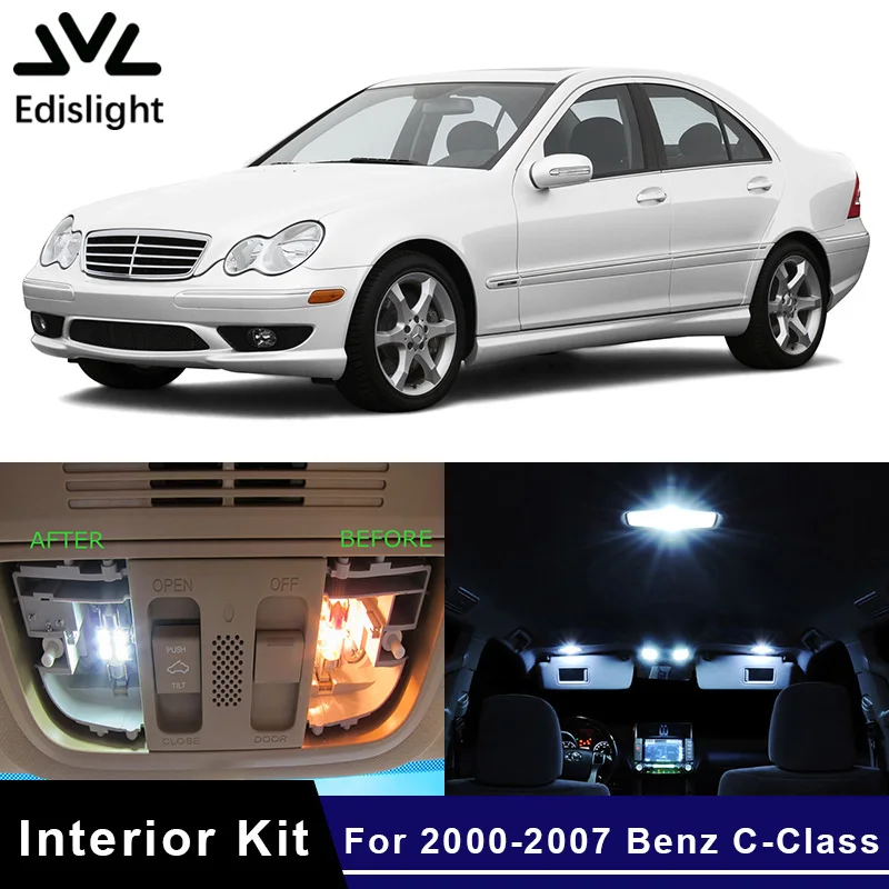 

Edislight 19Pcs No Error Canbus LED Lamp Car Bulbs Interior Package Kit For 2000-2007 Mercedes Benz C-Class Map Dome Plate Light
