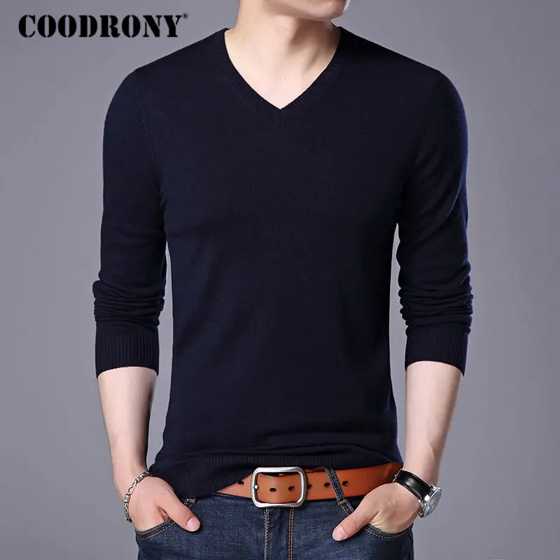 COODRONY, свитер из мериносовой шерсти, мужской, Повседневный, классический, с v-образным вырезом, Pull Homme,, зима, Новое поступление, Мужской пуловер, свитера, разные цвета, 309