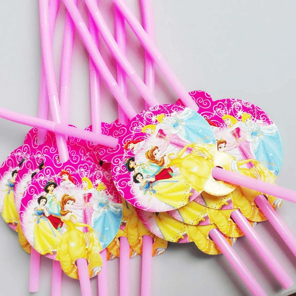 straw 10pcs Дисней шесть принцесса принадлежности для тематической вечеринки тарелка чашки соломинки флаг скатерти коробка конфет Ножи Ложки салфетки День рождения украшения - Цвет: straw 10pcs