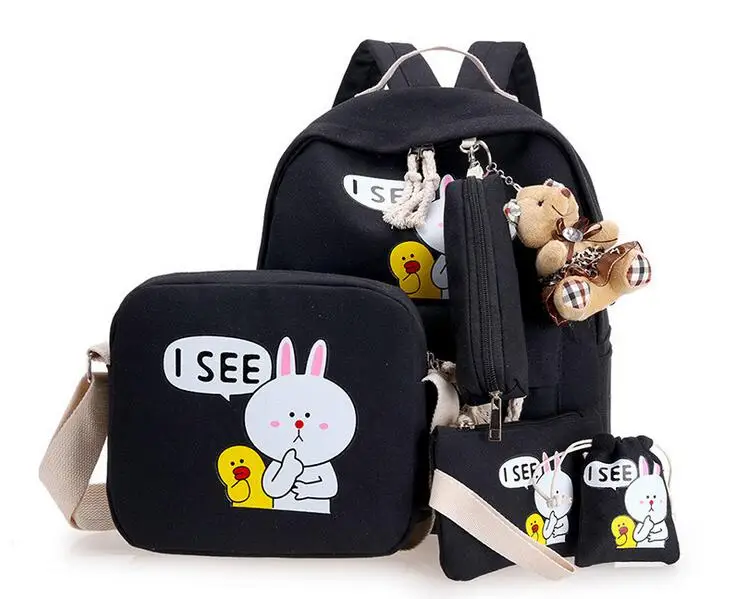 Женщины Холст Рюкзак Мода милый дорожные сумки кролик печати рюкзаки 6 шт./компл.