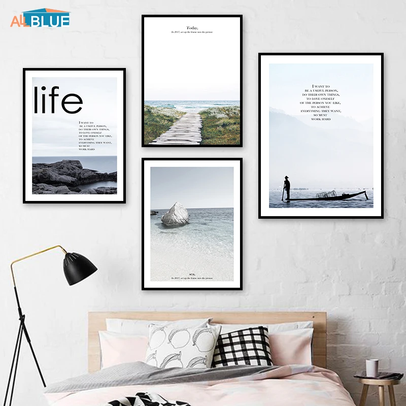 Scandinavian Poster Print Sea Wave Beach Landscape Painting For Living Room Wall Art Canvas Picture Quote Nordic Decoration Home | Дом и сад