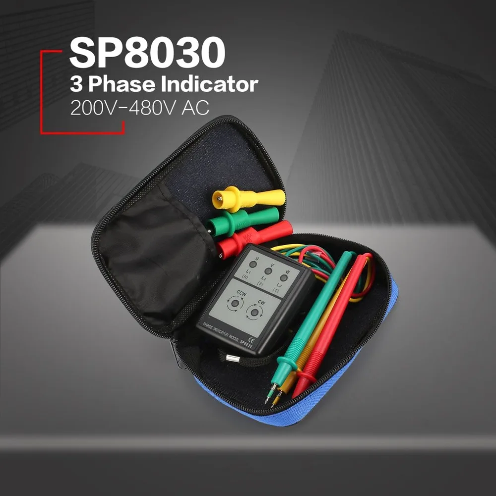 SP8030 трехфазный тестер вращения Цифровой индикатор фазы детектор Светодиодный