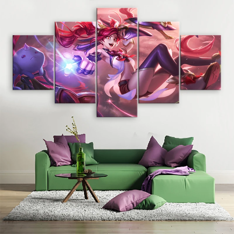 Wall Art Star Guardian Jinx 5 Pieces Canvas Printed Painting League of Legends Pictures Home Decor Game Poster Modern Artwork | Дом и сад