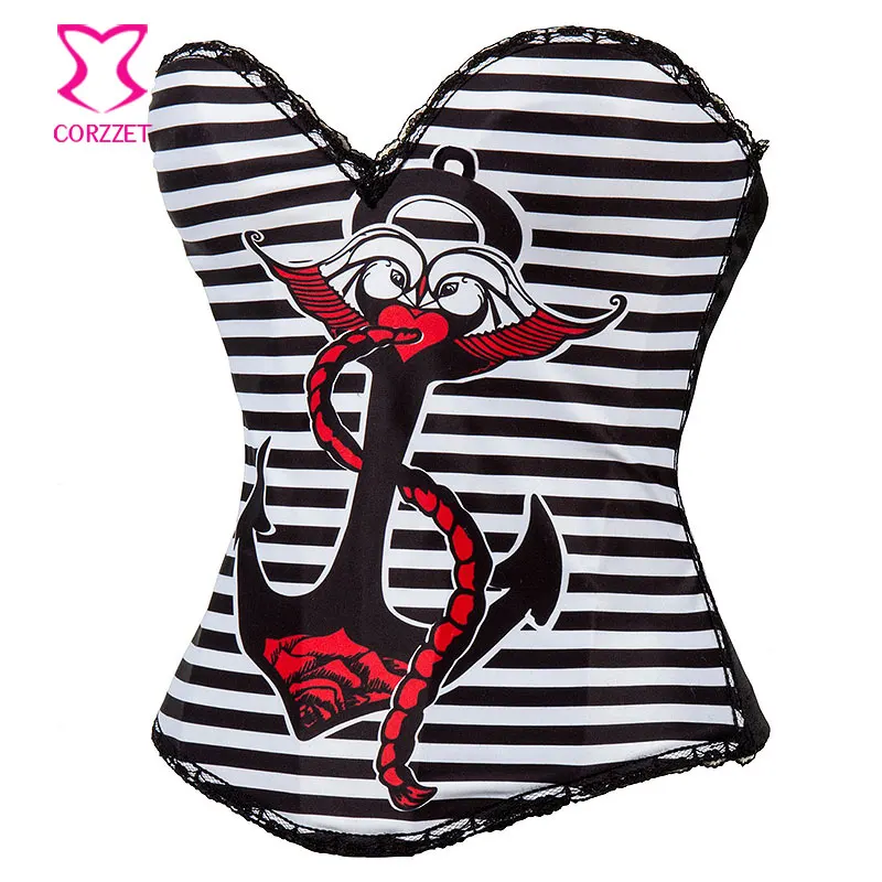 Хлопковый топ-лодочка в черную полоску. Сексуальный корсет Gotico Gothique облегающий